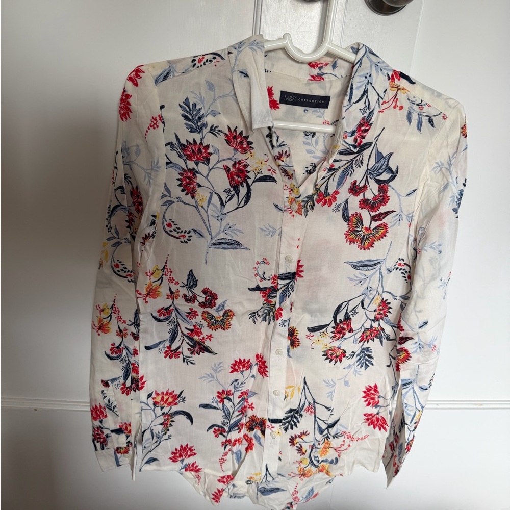 Marks & Spencer Floral Blouse with Red and Blue Accents